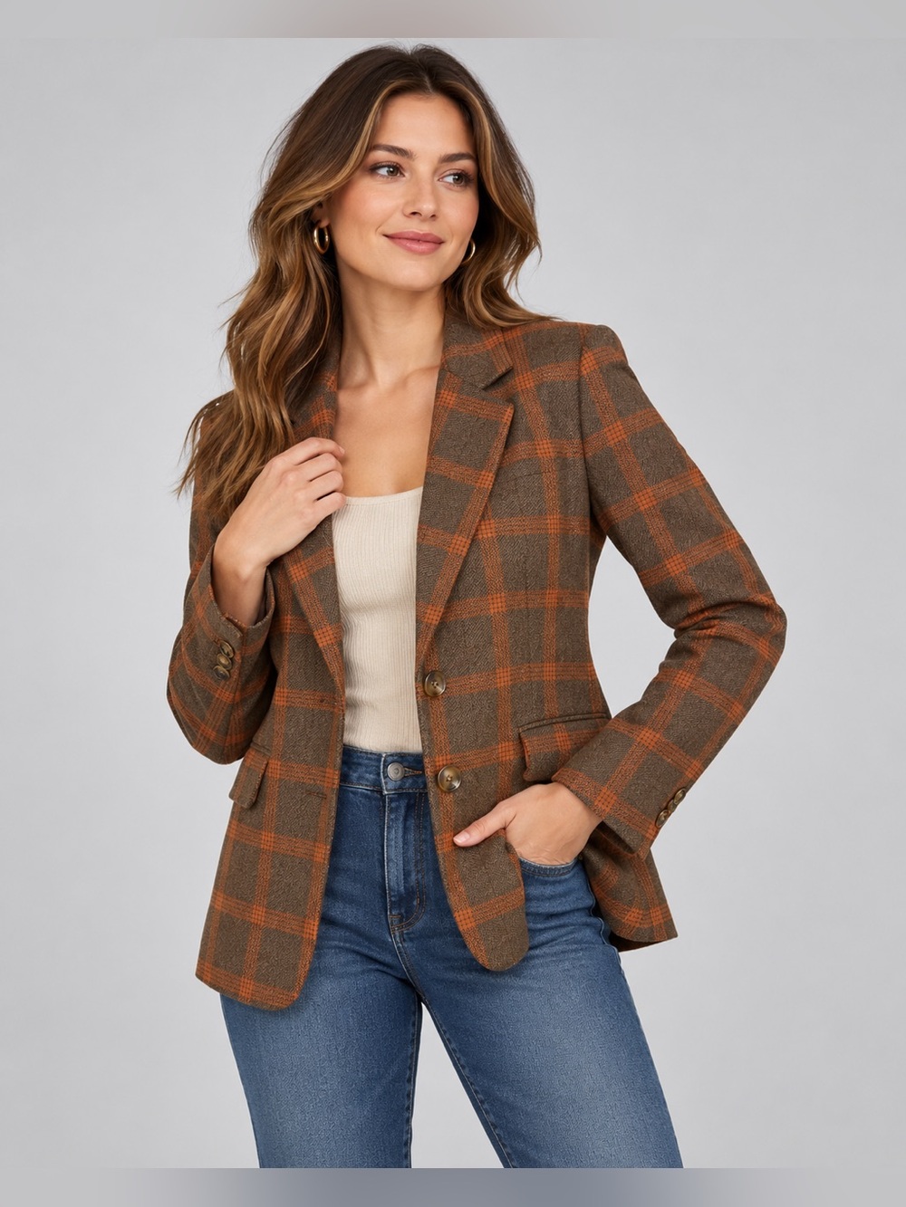 BB Dakota Steve Madden Plaid Blazer Women’s S Brown Orange Wool Blend